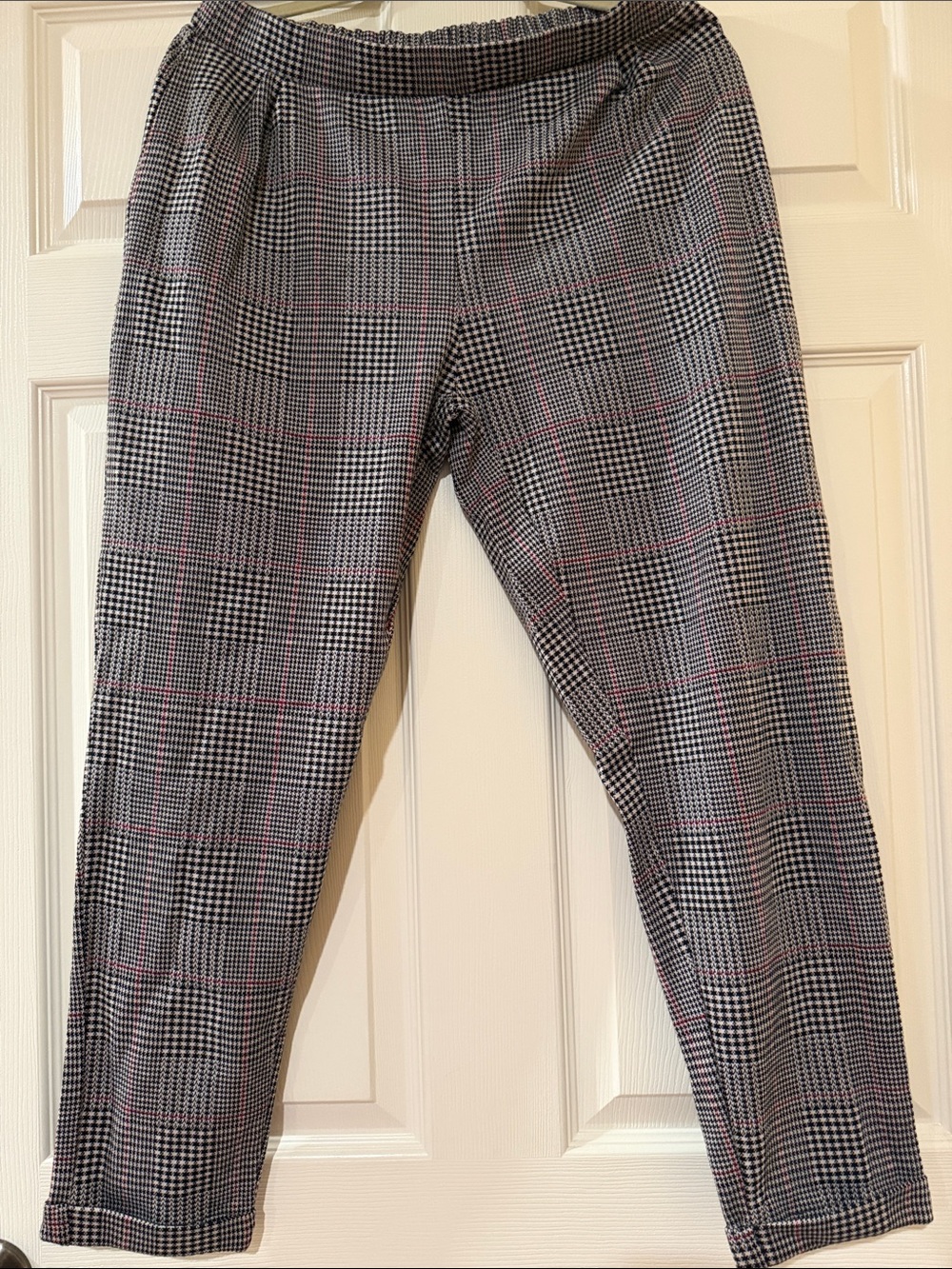 Pull&Bear Black and White Glen Plaid Chinos with Pink Windowpane